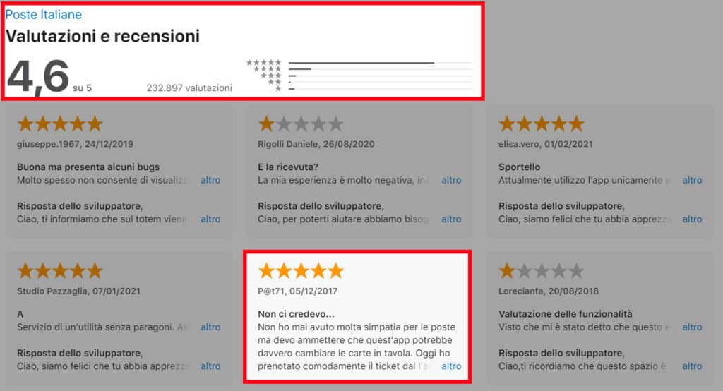 Opinioni e Recensioni utenti App Poste Italiane